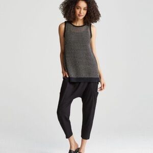 Eileen Fisher Black/Tan Mesh Organic Cotton/Linen Bateau Tank